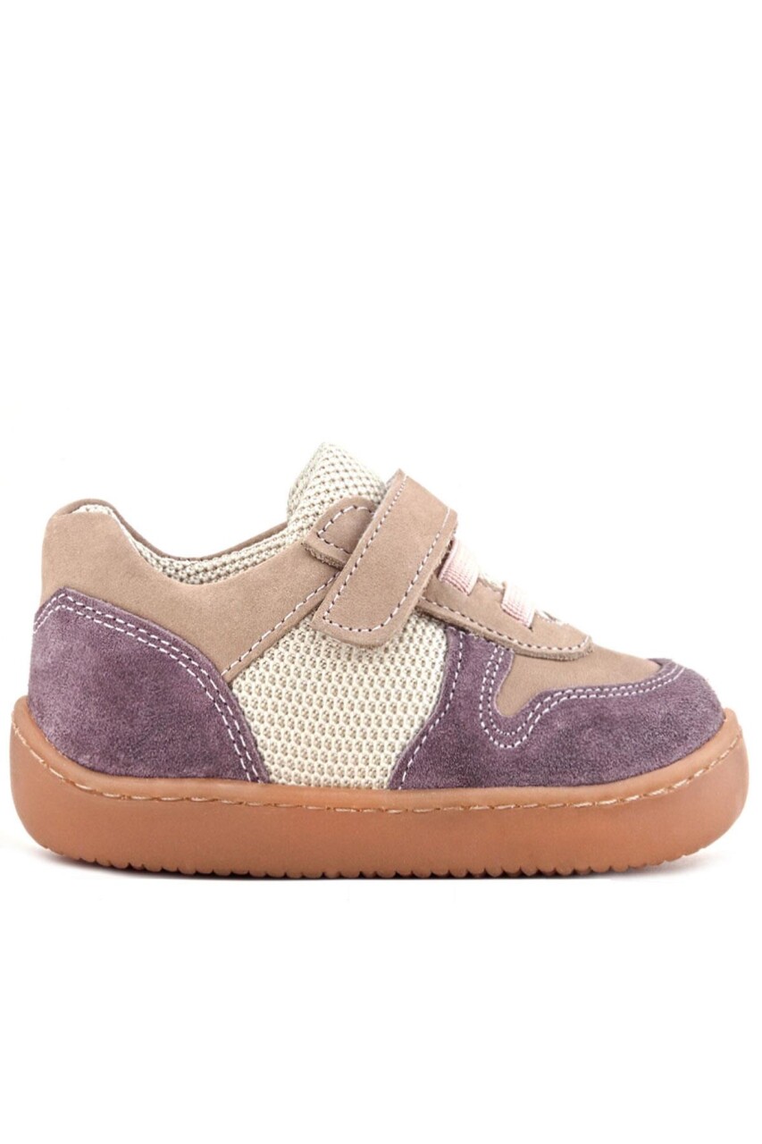 Rakerplus Bob Hakiki Deri Mor Pudra Barefoot Cırtlı Lastikli Bebek Sneaker Ayakkabı - 72
