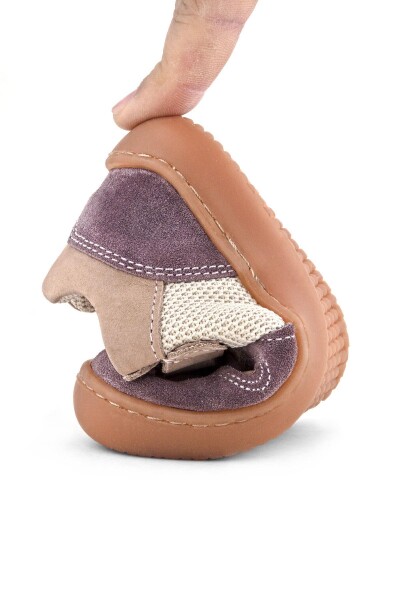 Rakerplus Bob Hakiki Deri Mor Pudra Barefoot Cırtlı Lastikli Bebek Sneaker Ayakkabı - 78