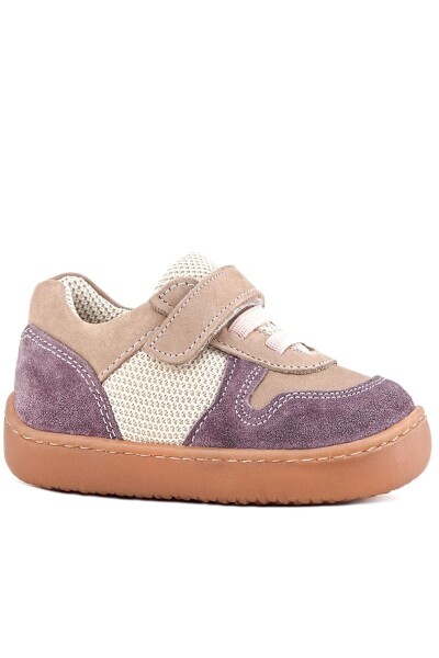 Rakerplus Bob Hakiki Deri Mor Pudra Barefoot Cırtlı Lastikli Bebek Sneaker Ayakkabı - 81