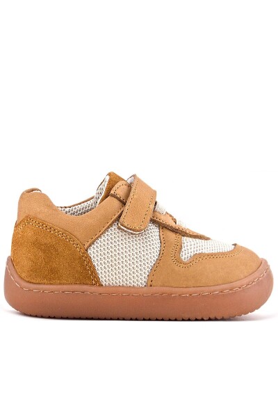 Rakerplus Bob Hakiki Deri Taba Krem Barefoot Cırtlı Lastikli Bebek Sneaker Ayakkabı - 3