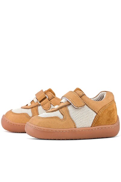 Rakerplus Bob Hakiki Deri Taba Krem Barefoot Cırtlı Lastikli Bebek Sneaker Ayakkabı - 6