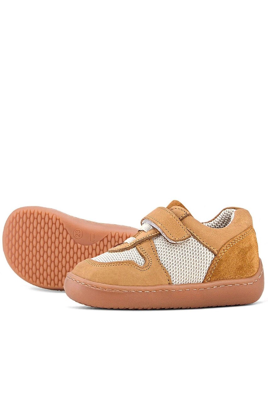Rakerplus Bob Hakiki Deri Taba Krem Barefoot Cırtlı Lastikli Bebek Sneaker Ayakkabı - 7