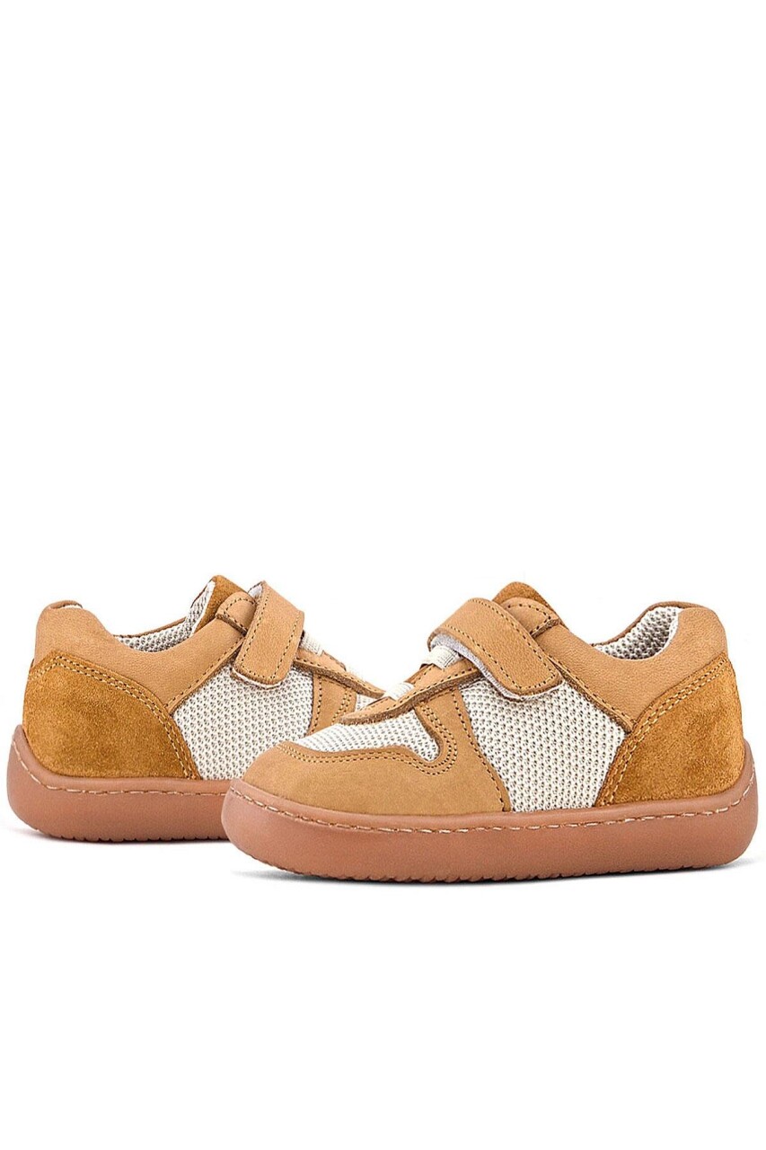 Rakerplus Bob Hakiki Deri Taba Krem Barefoot Cırtlı Lastikli Bebek Sneaker Ayakkabı - 8