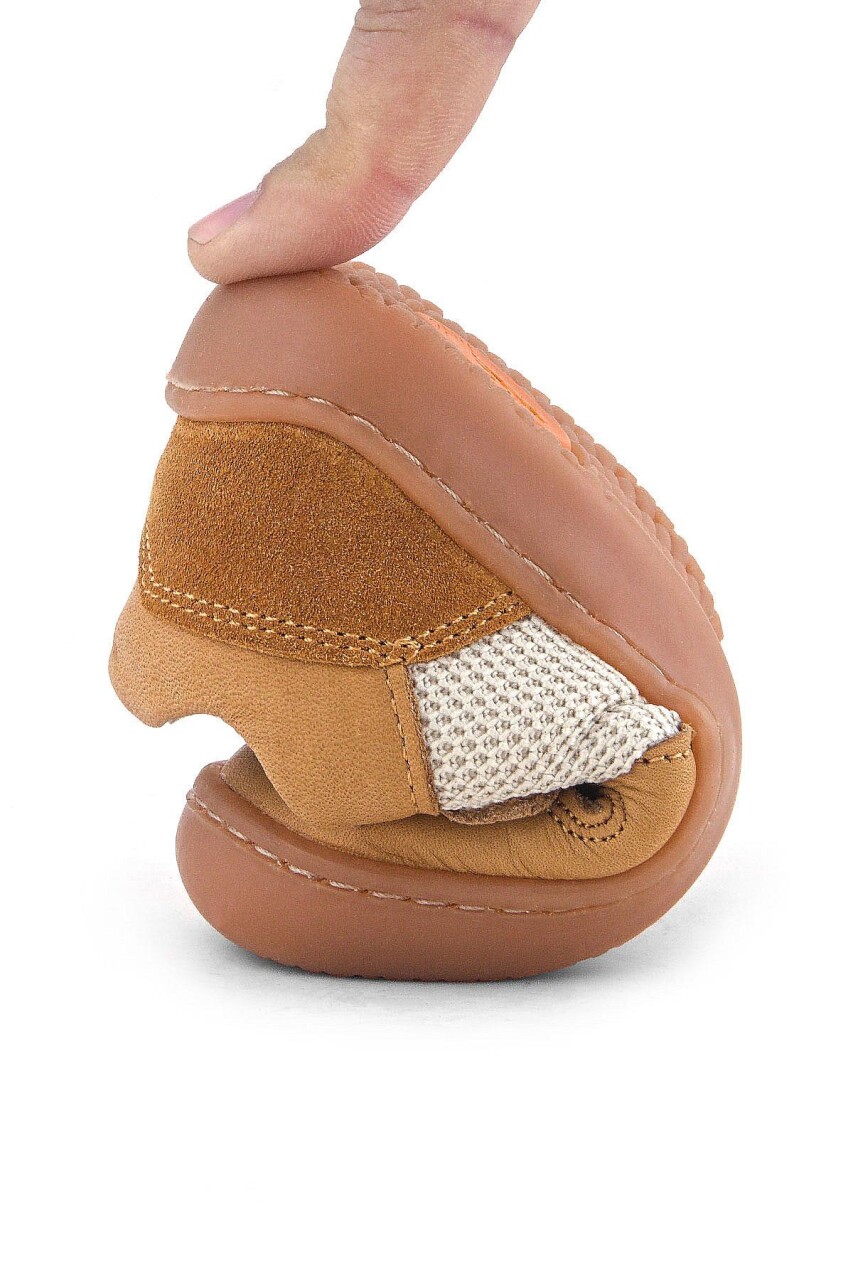 Rakerplus Bob Hakiki Deri Taba Krem Barefoot Cırtlı Lastikli Bebek Sneaker Ayakkabı - 9