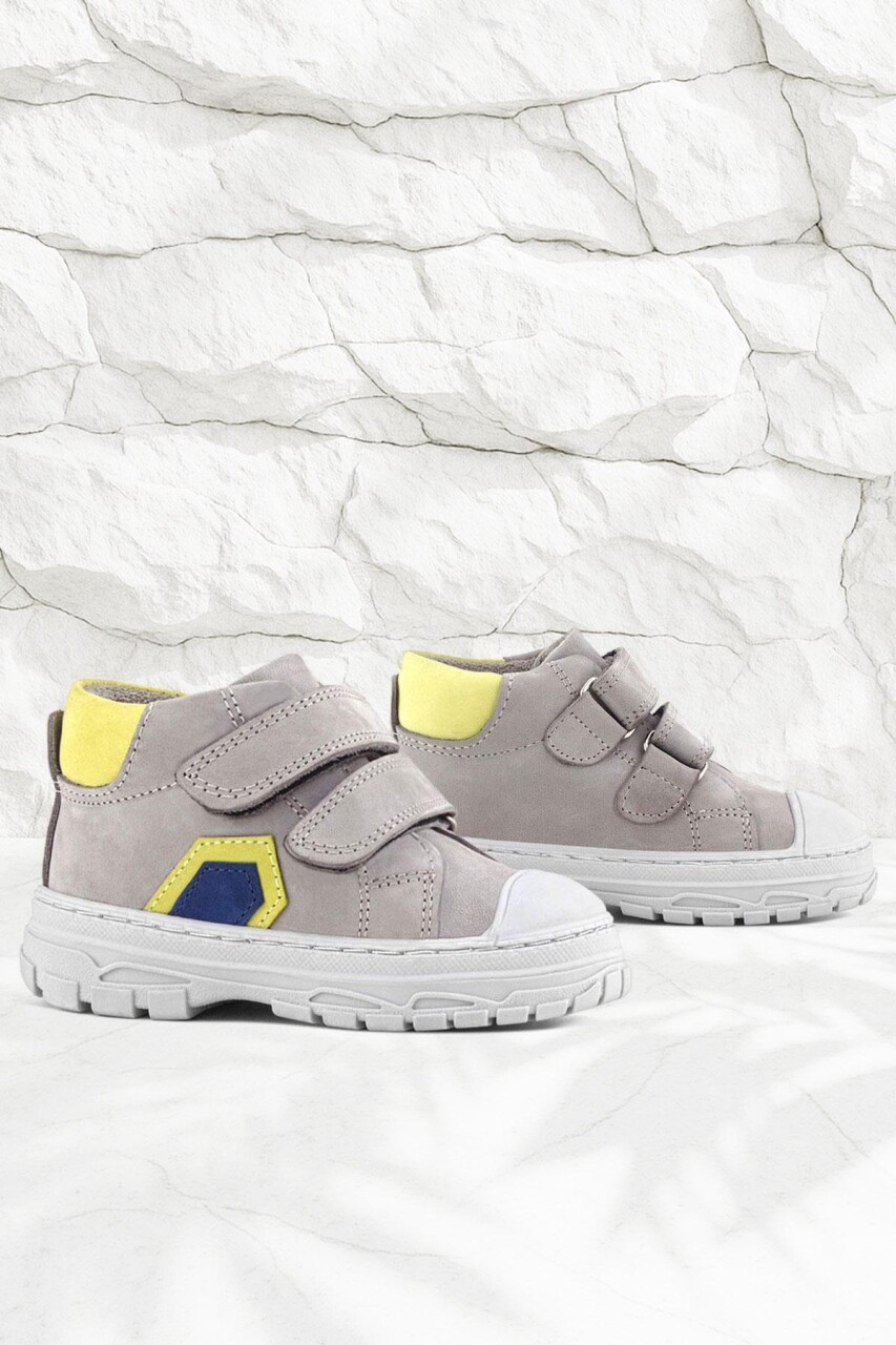 Rakerplus Tails Hakiki Deri Gri Sarı Cırtlı Çocuk Spor Bot - 9