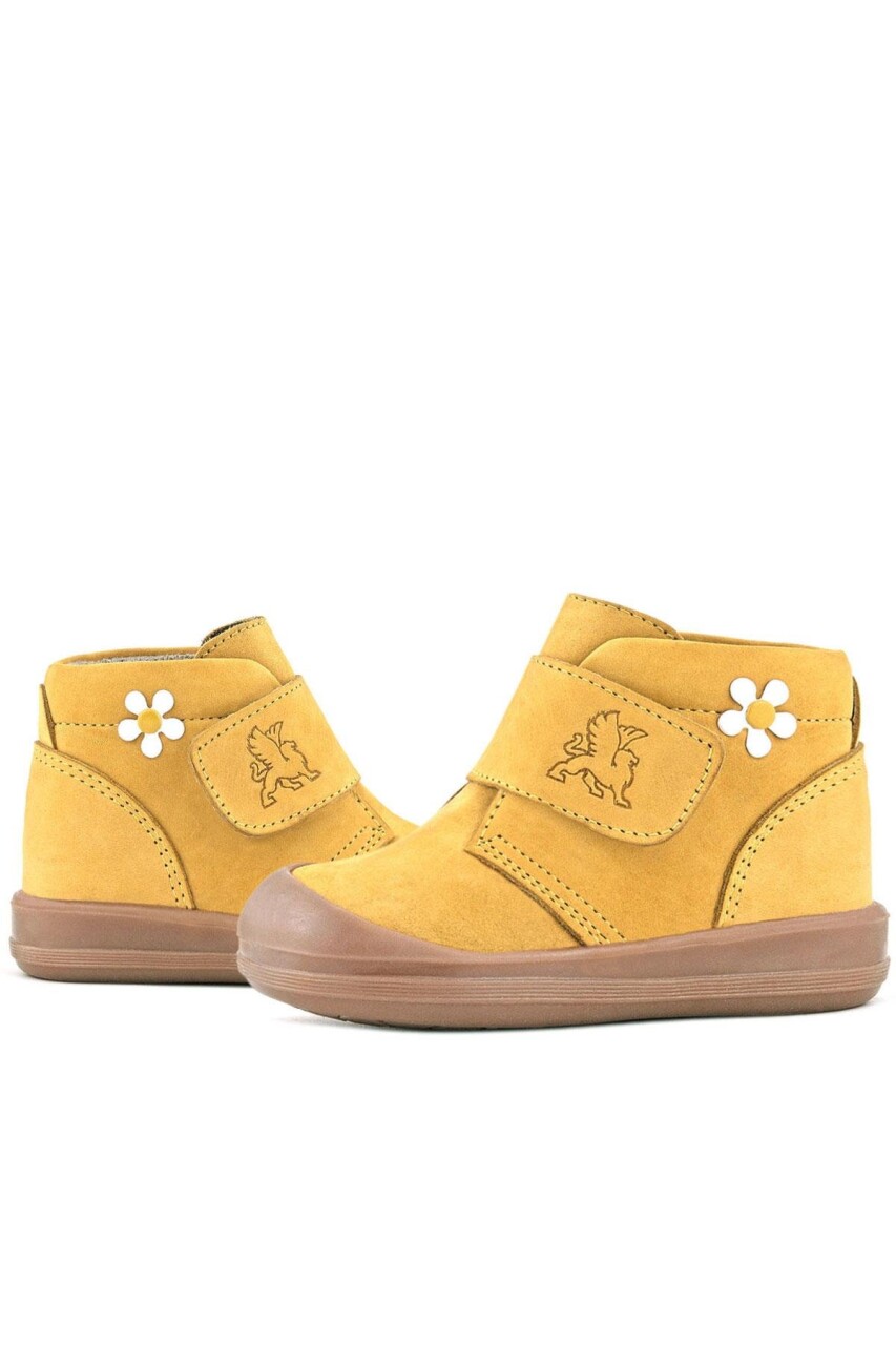 Rakerplus Yoohoo Hakiki Deri Sarı Cırtlı Papatya Detaylı Unisex Bebek Bot - 26