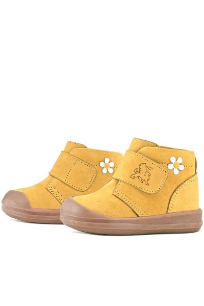 Rakerplus Yoohoo Hakiki Deri Sarı Cırtlı Papatya Detaylı Unisex Bebek Bot - 59