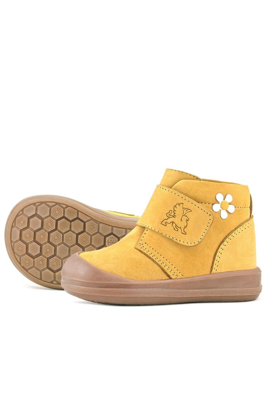 Rakerplus Yoohoo Hakiki Deri Sarı Cırtlı Papatya Detaylı Unisex Bebek Bot - 60