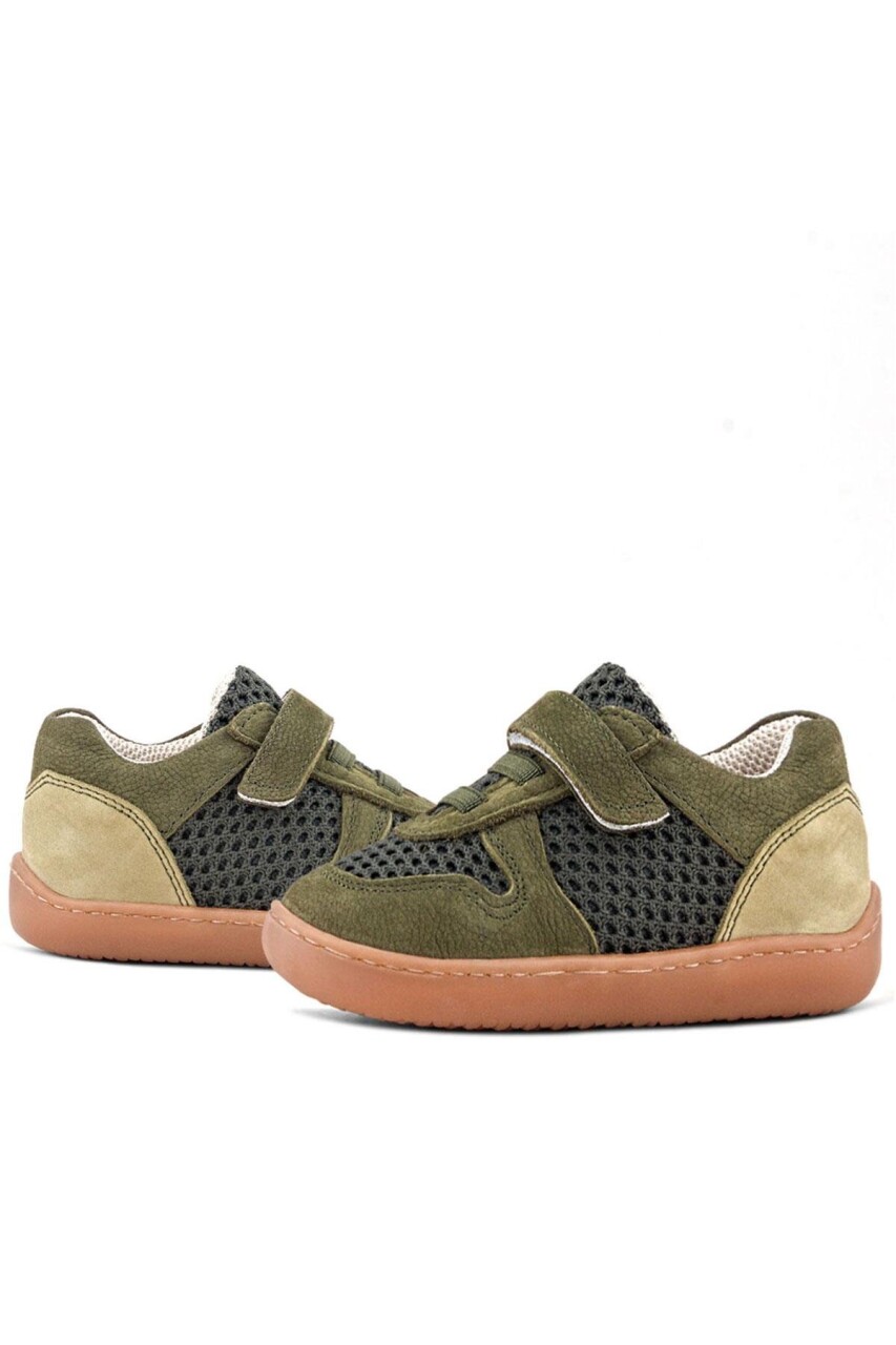 Rakerplus Bob Hakiki Deri Haki Yeşil Barefoot Cırtlı Lastikli Bebek Sneaker Ayakkabı - 8