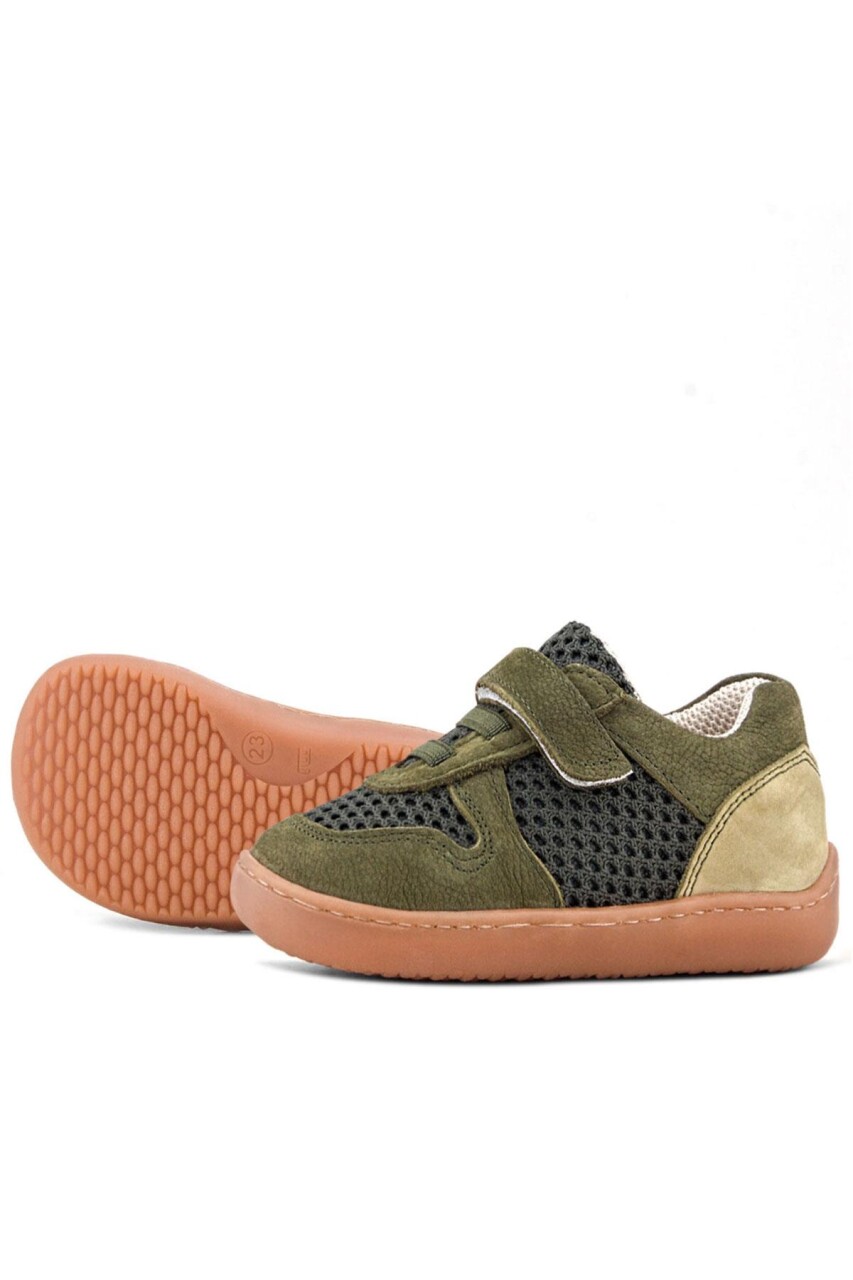 Rakerplus Bob Hakiki Deri Haki Yeşil Barefoot Cırtlı Lastikli Bebek Sneaker Ayakkabı - 47