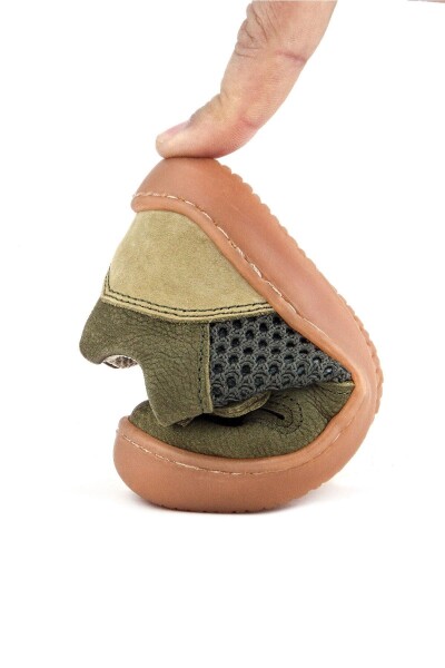 Rakerplus Bob Hakiki Deri Haki Yeşil Barefoot Cırtlı Lastikli Bebek Sneaker Ayakkabı - 90
