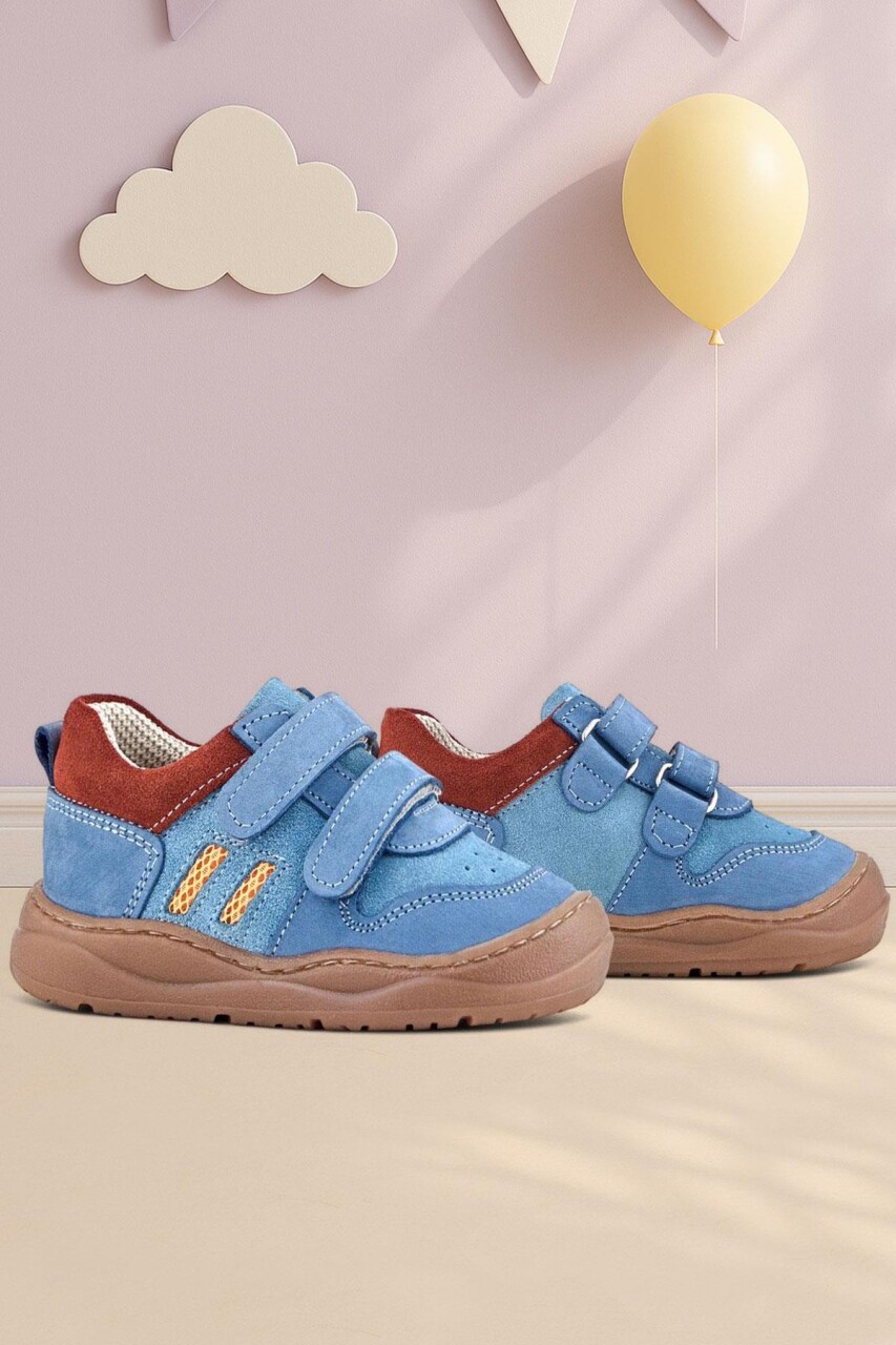 Rakerplus Schaggy Hakiki Deri Mavi Bordo Cırtlı Bebek Spor Ayakkabı - 1