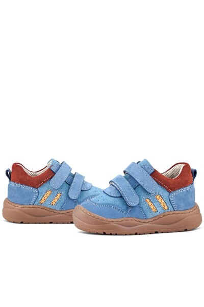 Rakerplus Schaggy Hakiki Deri Mavi Bordo Cırtlı Bebek Spor Ayakkabı - 35