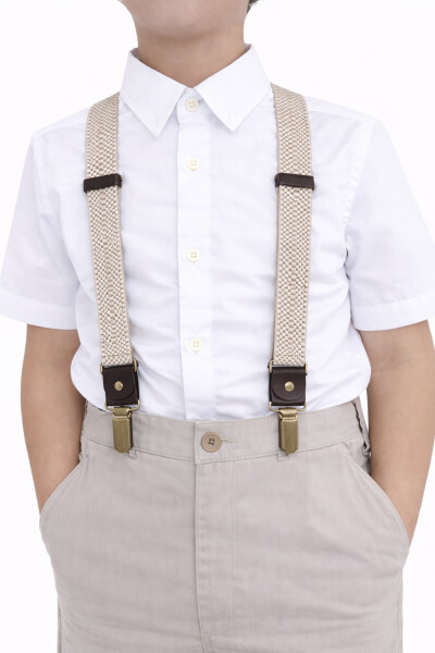 Rakerplus Ayarlanabilir Klipsli Bej Kahve Çocuk Kemer Pantolon Askısı - 4