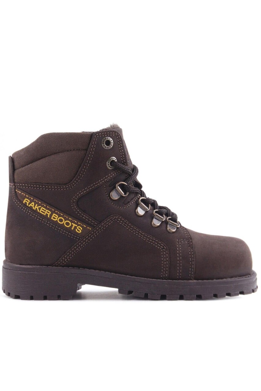 Rakerplus Hakiki Deri Kahve Nubuk Fermuarlı Kürklü Çocuk Bot - 3