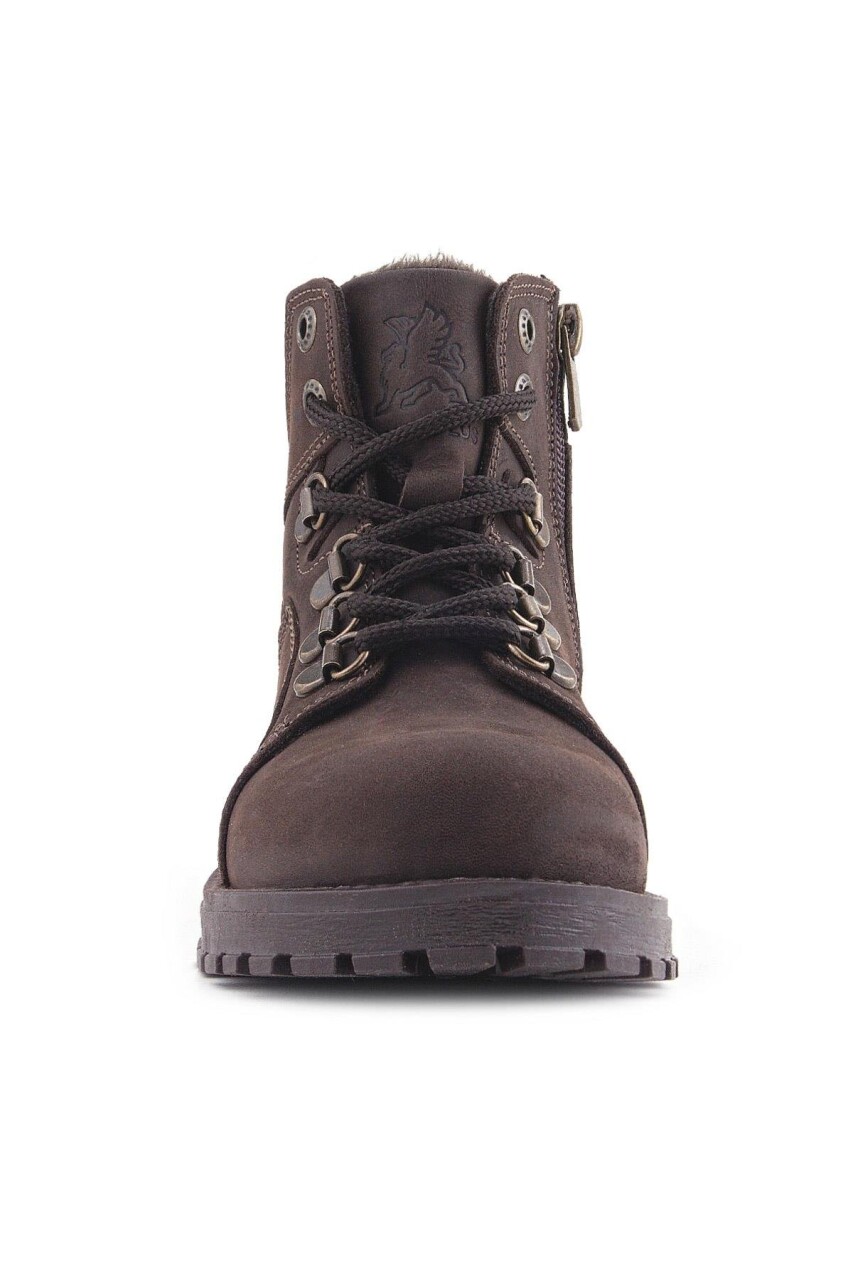 Rakerplus Hakiki Deri Kahve Nubuk Fermuarlı Kürklü Çocuk Bot - 13