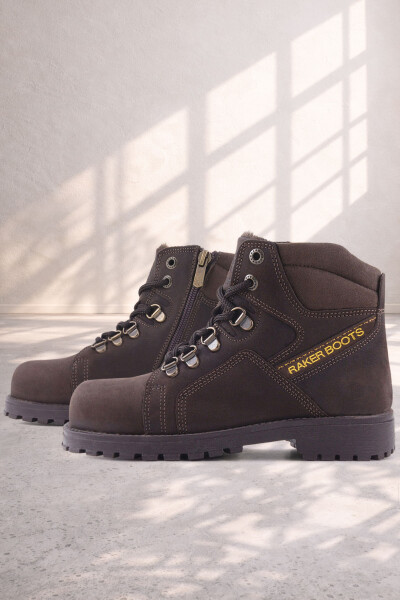 Rakerplus Hakiki Deri Kahve Nubuk Fermuarlı Kürklü Çocuk Bot - 28