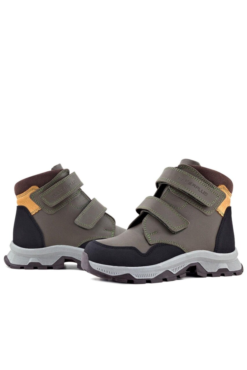 Rakerplus Trekking Hakiki Deri Haki Yeşil Sarı Cırt Cırtlı Erkek Çocuk Bot - 35