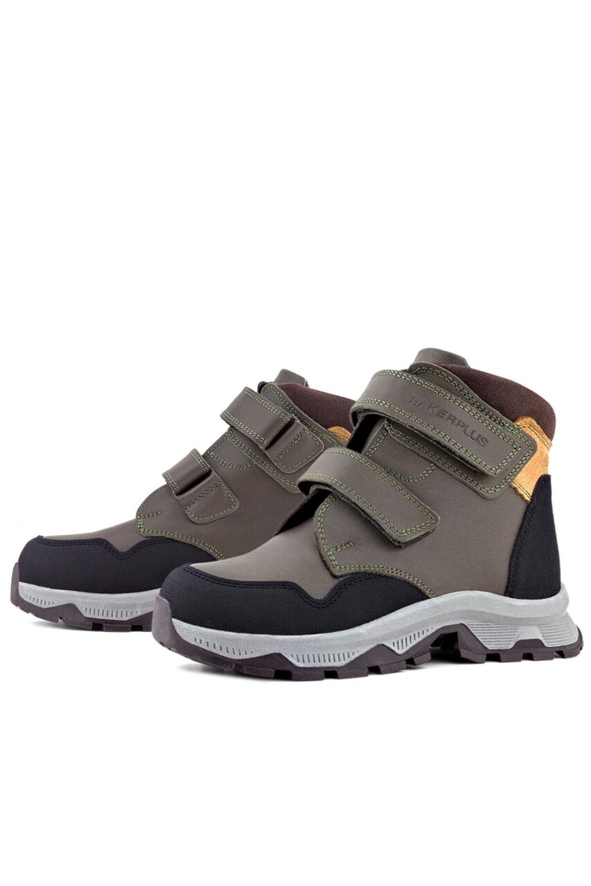 Rakerplus Trekking Hakiki Deri Haki Yeşil Sarı Cırt Cırtlı Erkek Çocuk Bot - 42