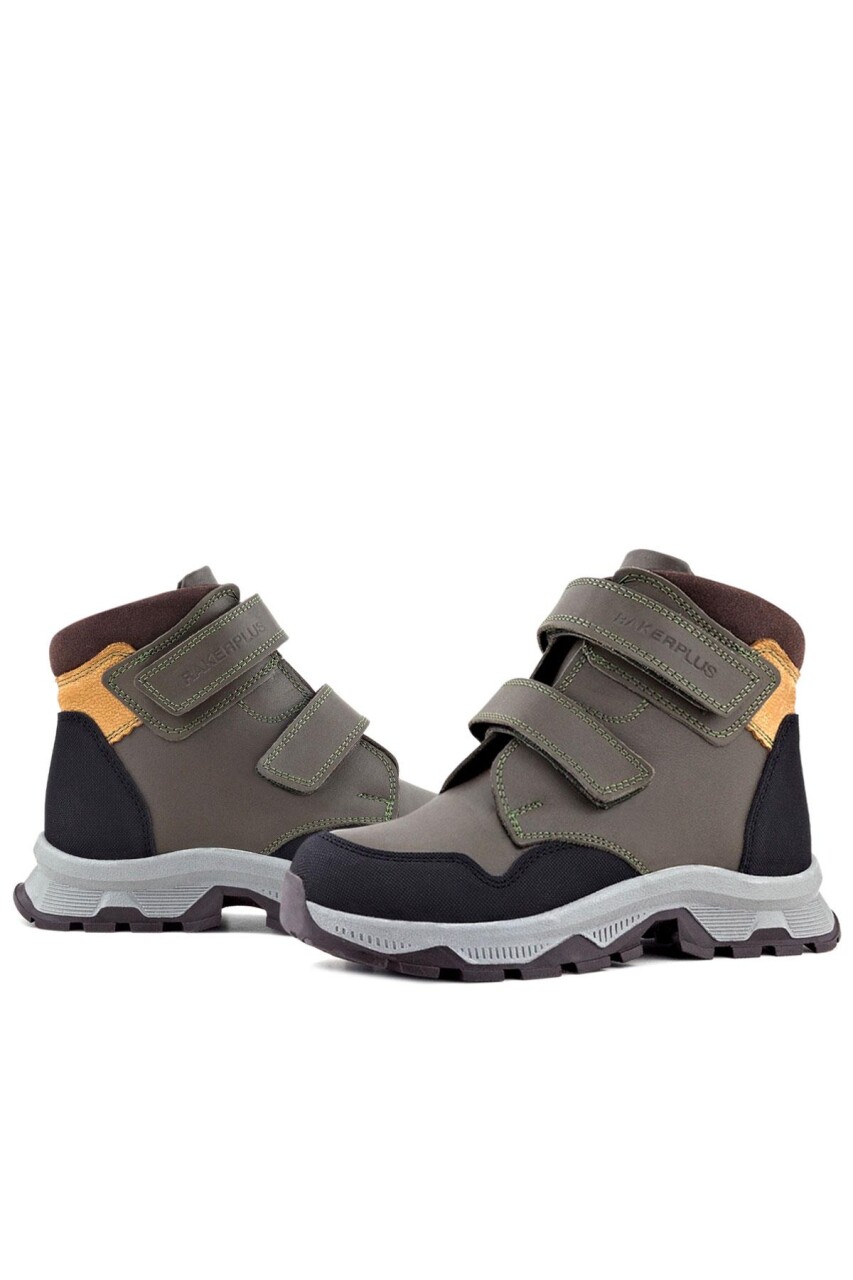 Rakerplus Trekking Hakiki Deri Haki Yeşil Sarı Cırt Cırtlı Erkek Çocuk Bot - 44