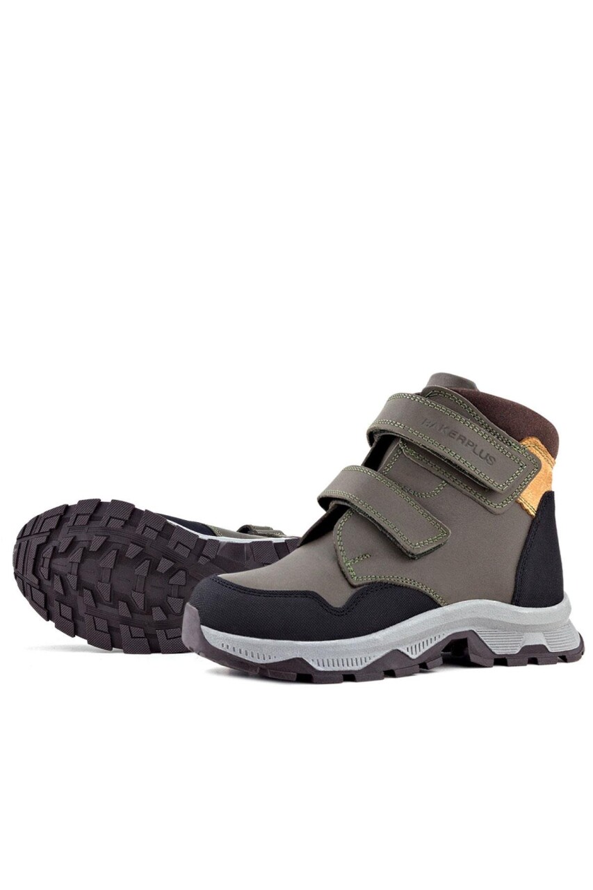 Rakerplus Trekking Hakiki Deri Haki Yeşil Sarı Cırt Cırtlı Erkek Çocuk Bot - 70