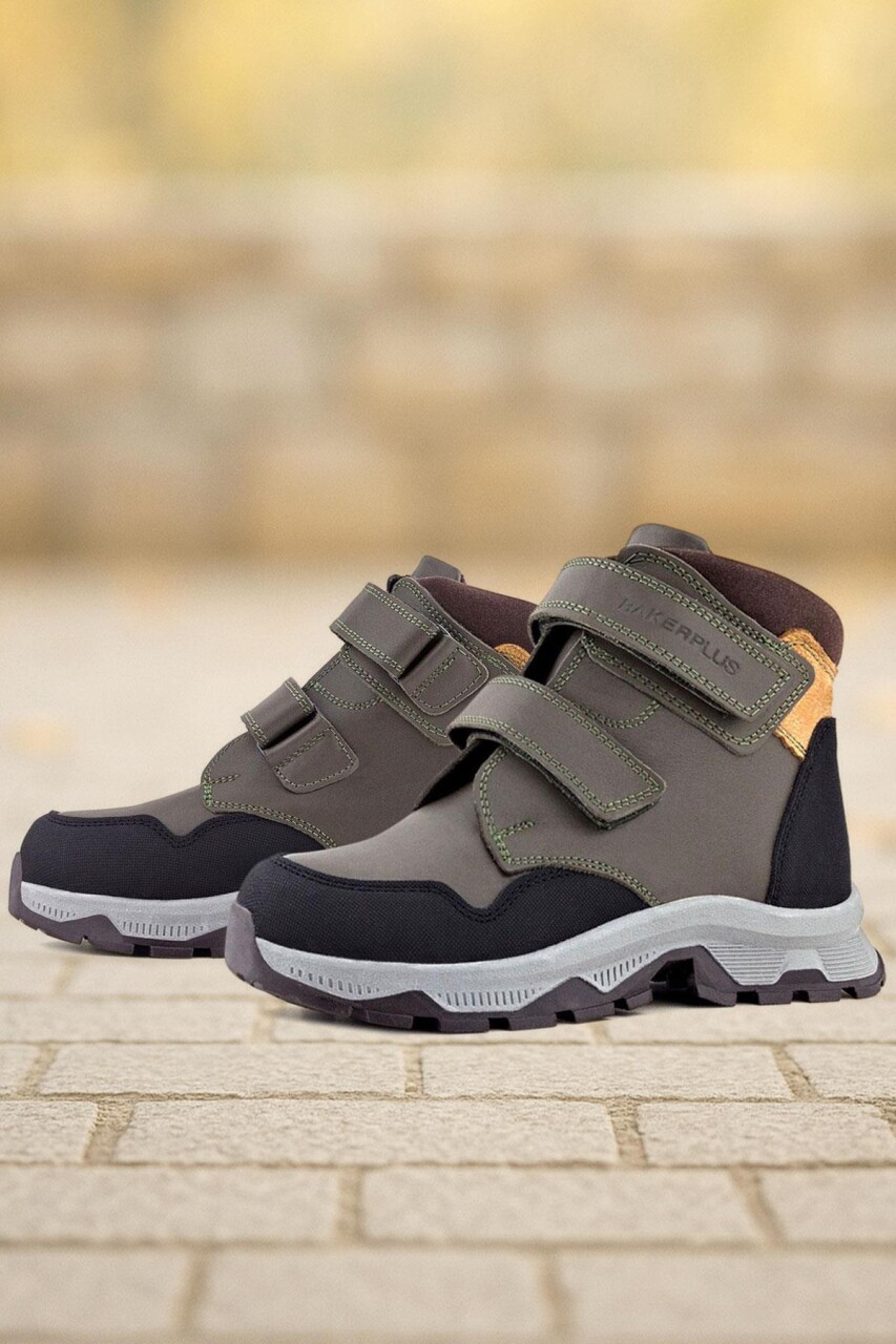 Rakerplus Trekking Hakiki Deri Haki Yeşil Sarı Cırt Cırtlı Erkek Çocuk Bot - 82