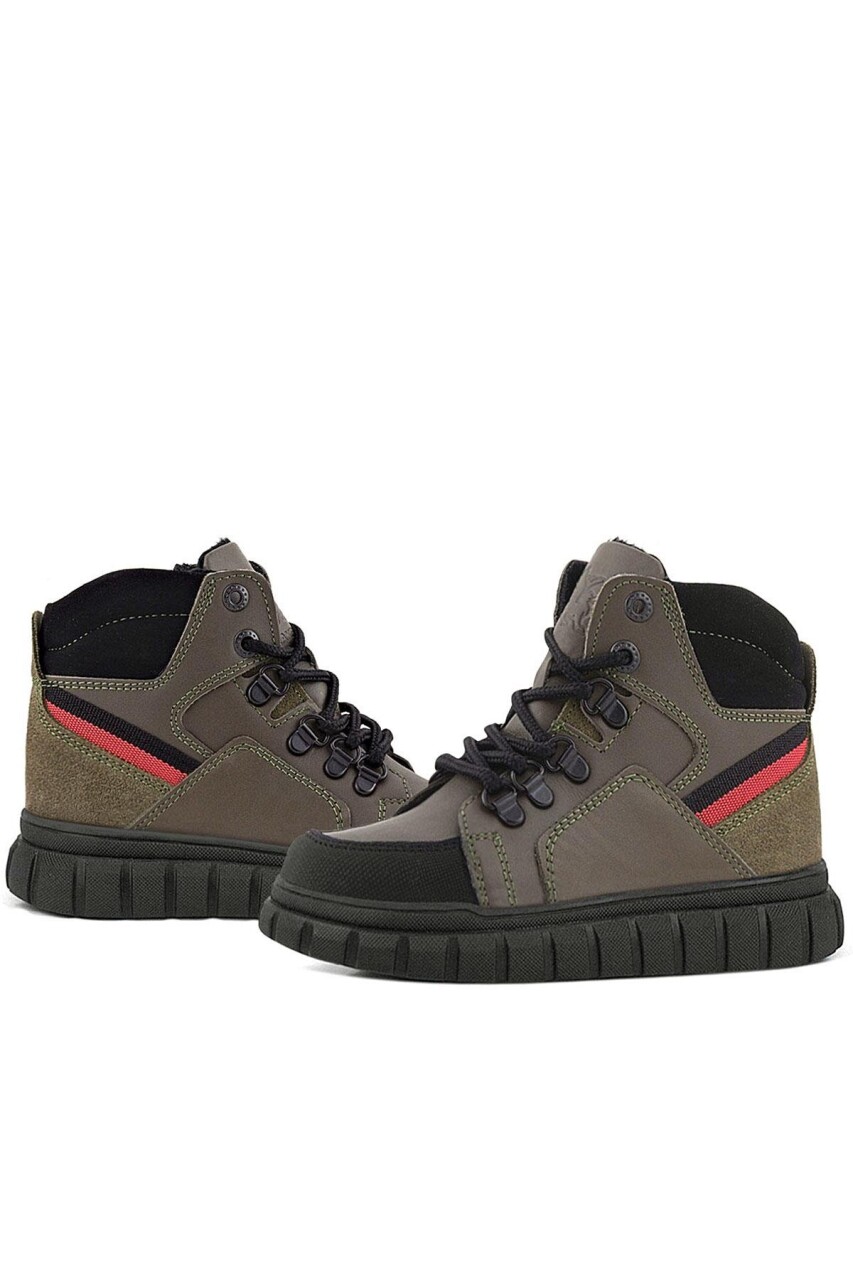 Rakerplus Hakiki Deri Haki Yeşil Fermuarlı Erkek Çocuk Bot - 62