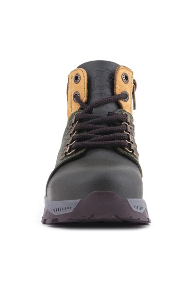 Rakerplus Hakiki Deri Haki Yeşil Sarı Fermuarlı Trekking Çocuk Bot - 4