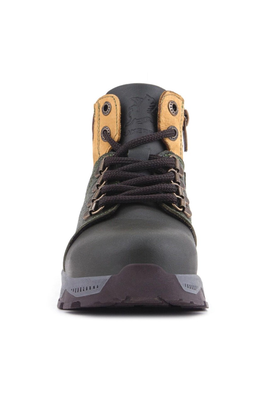 Rakerplus Hakiki Deri Haki Yeşil Sarı Fermuarlı Trekking Çocuk Bot - 12