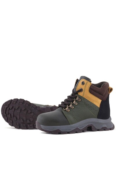 Rakerplus Hakiki Deri Haki Yeşil Sarı Fermuarlı Trekking Çocuk Bot - 15