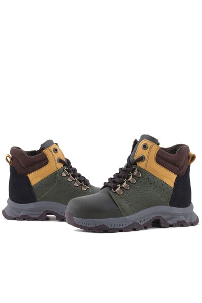 Rakerplus Hakiki Deri Haki Yeşil Sarı Fermuarlı Trekking Çocuk Bot - 16