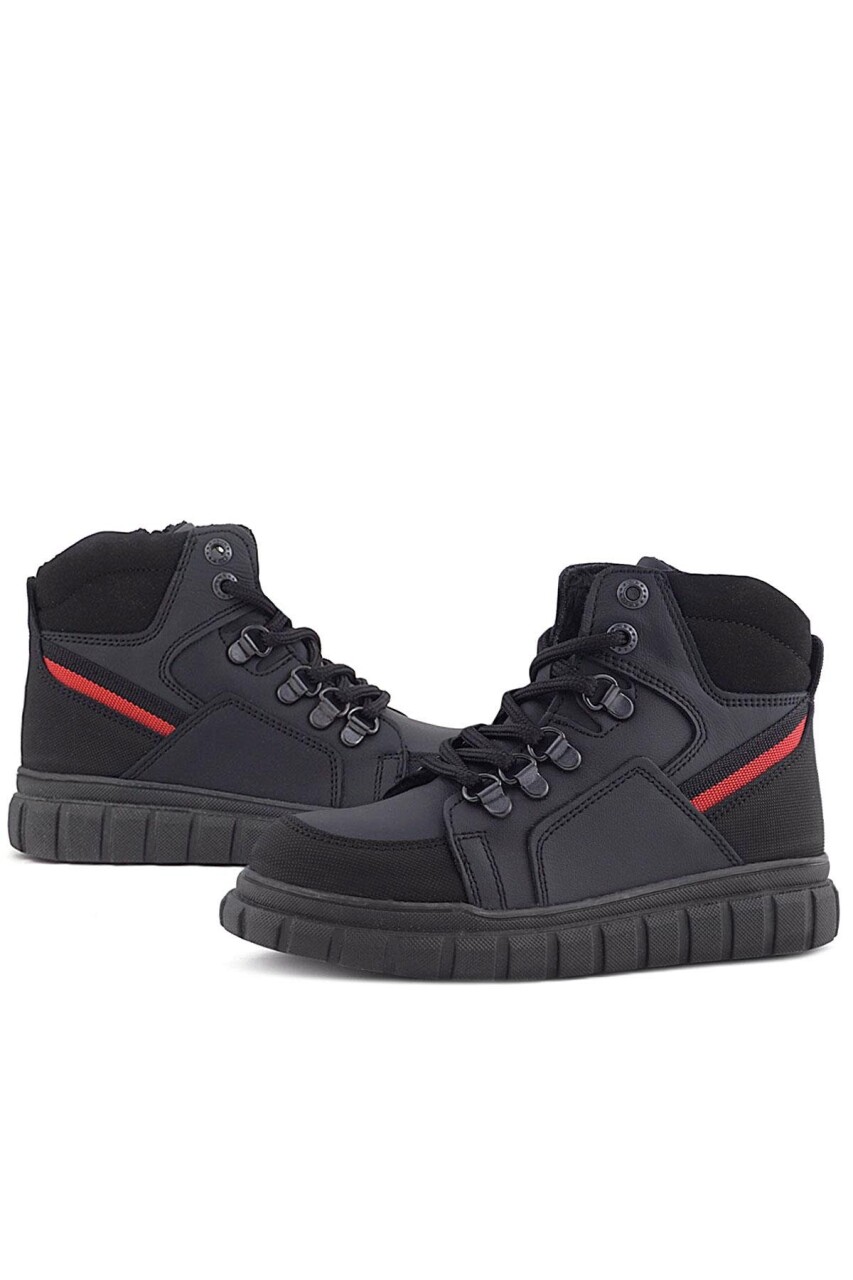 Rakerplus Hakiki Deri Siyah Kırmızı Fermuarlı Erkek Çocuk Bot - 36