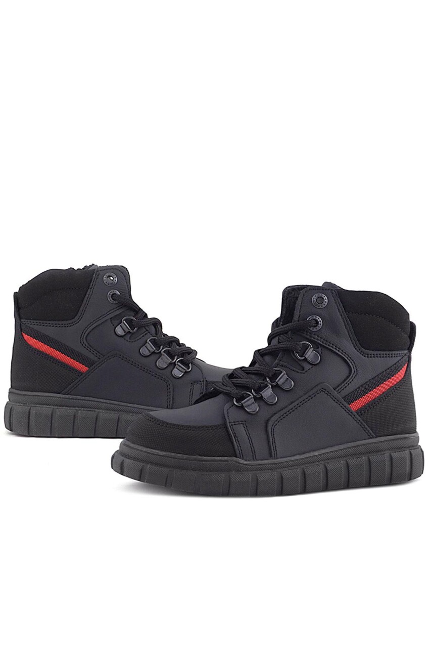 Rakerplus Hakiki Deri Siyah Kırmızı Fermuarlı Erkek Çocuk Bot - 108