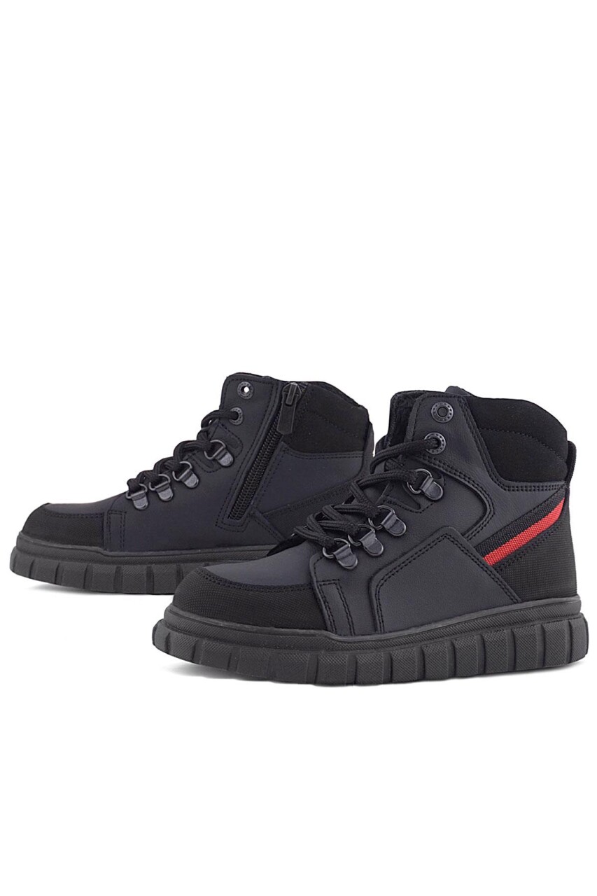 Rakerplus Hakiki Deri Siyah Kırmızı Fermuarlı Erkek Çocuk Bot - 133