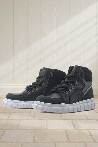 Rakerplus Hakiki Deri Siyah Gri Fermuarlı Erkek Çocuk Bot - Rakerplus