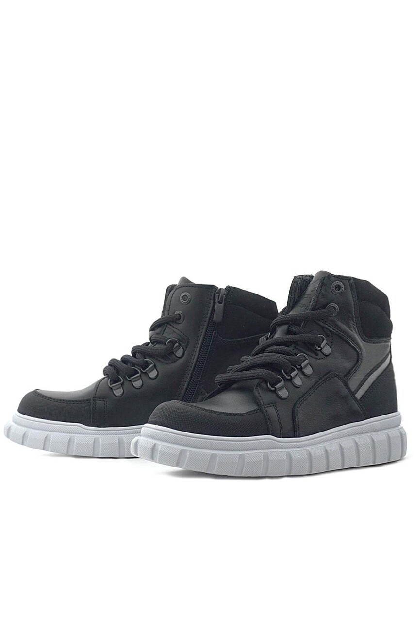 Rakerplus Hakiki Deri Siyah Gri Fermuarlı Erkek Çocuk Bot - 8