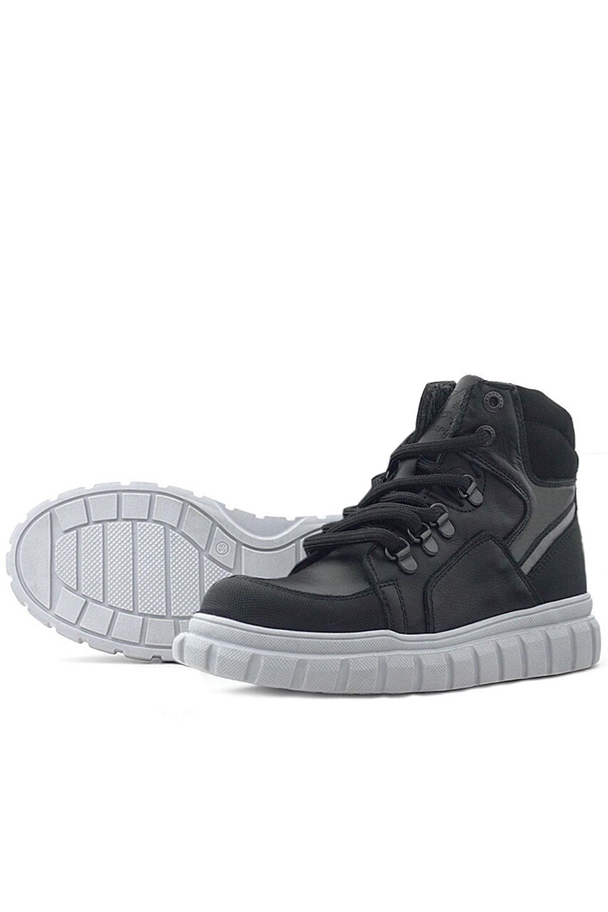 Rakerplus Hakiki Deri Siyah Gri Fermuarlı Erkek Çocuk Bot - 9