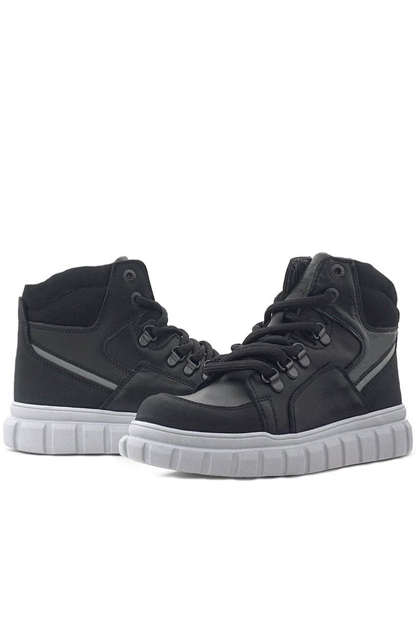 Rakerplus Hakiki Deri Siyah Gri Fermuarlı Erkek Çocuk Bot - 10