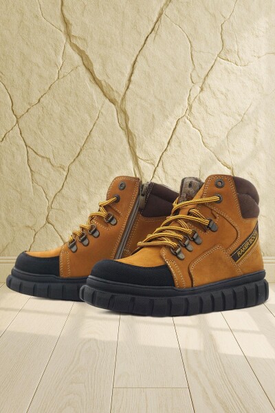 Rakerplus Hakiki Deri Sarı Kahverengi Fermuarlı Erkek Çocuk Bot - Rakerplus