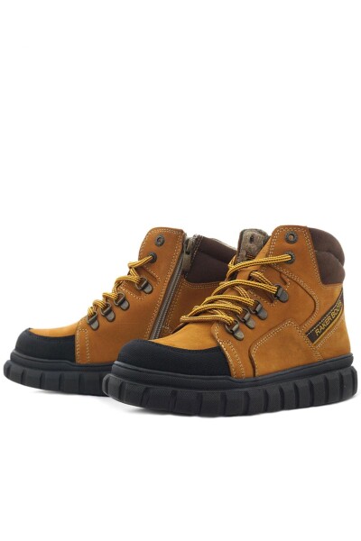 Rakerplus Hakiki Deri Sarı Kahverengi Fermuarlı Erkek Çocuk Bot - 7