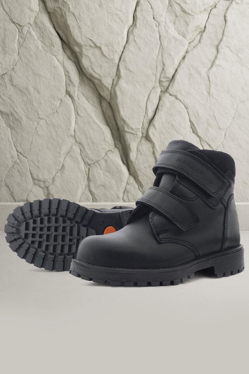 Rakerplus Sentor Hakiki Deri Yünlü Siyah Cırtlı Çocuk Bot - 1