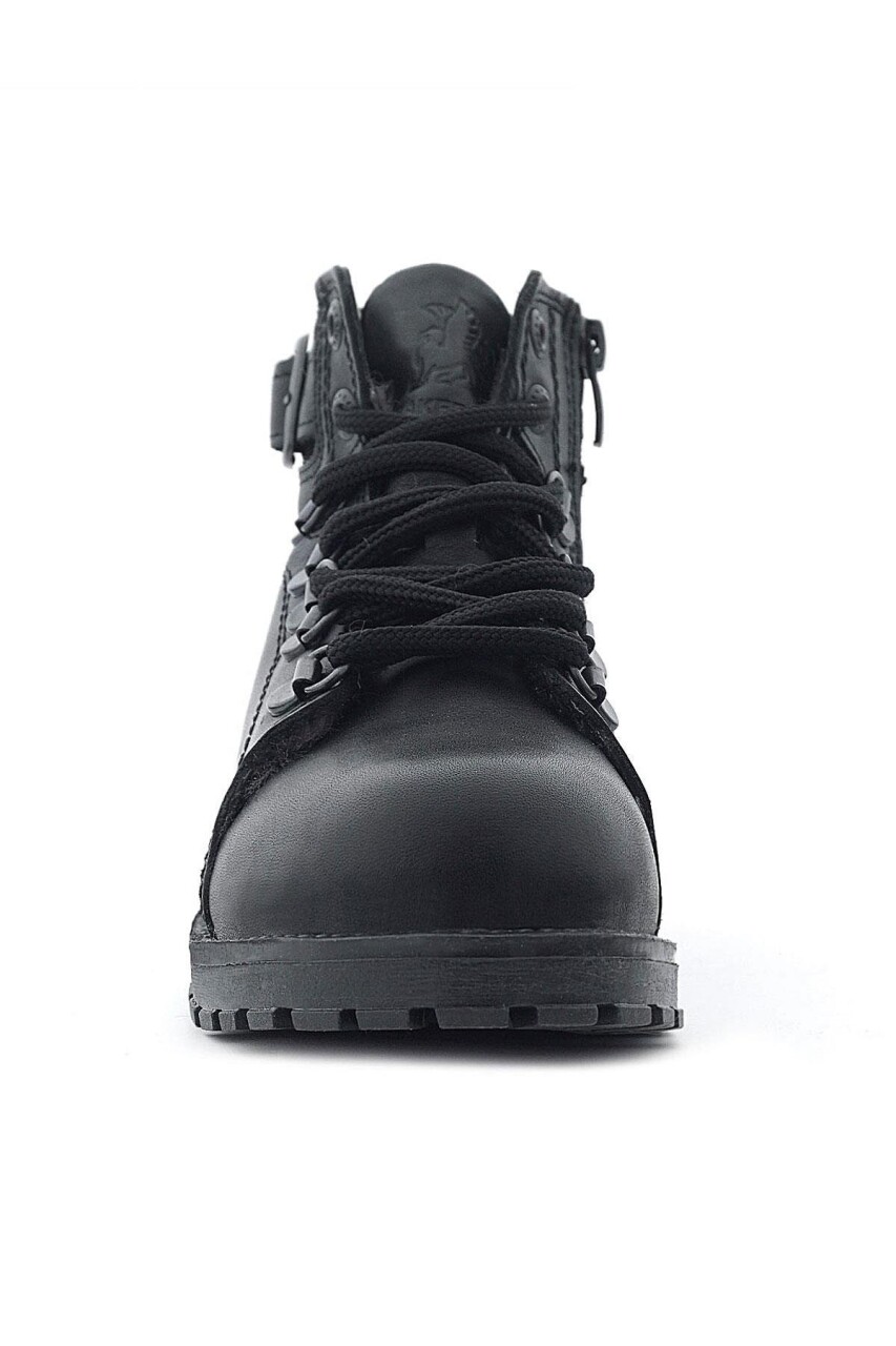 Hakiki Deri Siyah Gerçek Kürklü Bağcıklı Fermuarlı Çocuk Botu - 6