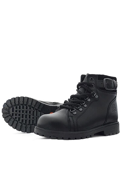 Hakiki Deri Siyah Gerçek Kürklü Bağcıklı Fermuarlı Çocuk Botu - 8