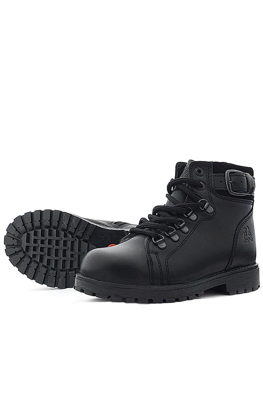 Hakiki Deri Siyah Gerçek Kürklü Bağcıklı Fermuarlı Çocuk Botu - 8