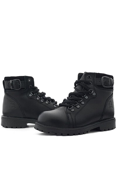 Hakiki Deri Siyah Gerçek Kürklü Bağcıklı Fermuarlı Çocuk Botu - 9