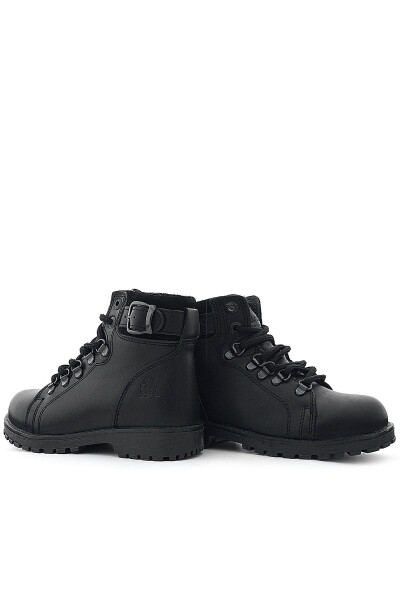 Hakiki Deri Siyah Gerçek Kürklü Bağcıklı Fermuarlı Çocuk Botu - 10