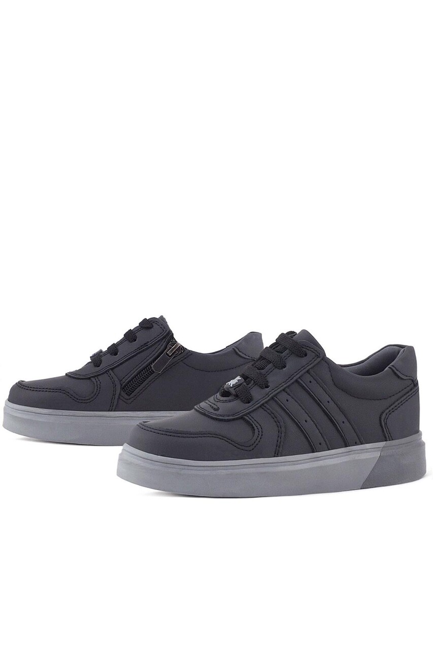 Rakerplus Hakiki Deri Siyah Gri Tabanlı Günlük Erkek Çocuk Okul Ayakkabısı - 5