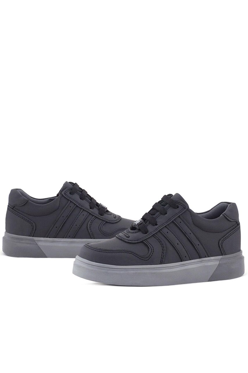 Rakerplus Hakiki Deri Siyah Gri Tabanlı Günlük Erkek Çocuk Okul Ayakkabısı - 35