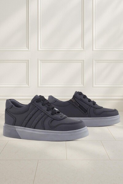 Rakerplus Hakiki Deri Siyah Gri Tabanlı Günlük Erkek Çocuk Okul Ayakkabısı - 47