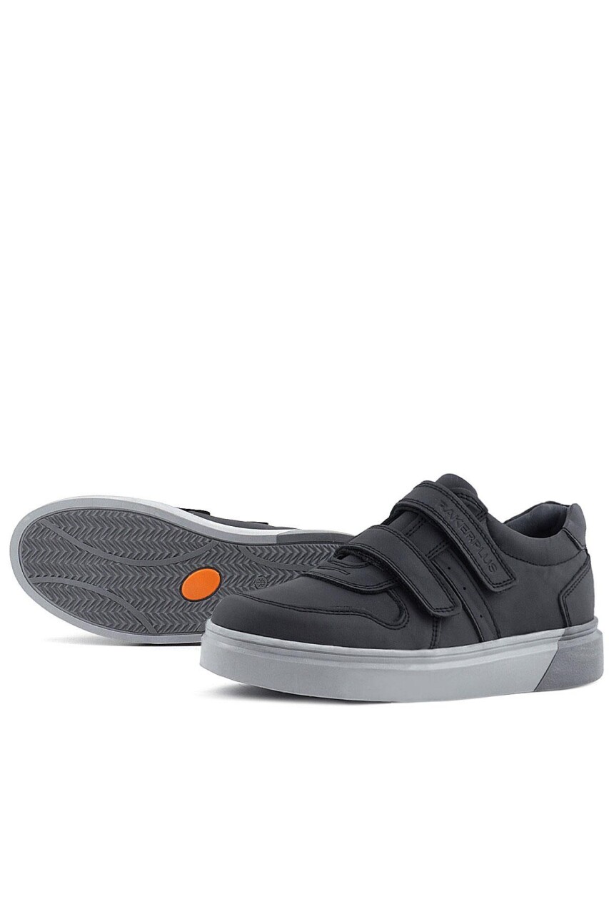 Rakerplus Hakiki Deri Siyah Cilt Gri Tabanlı Cırtlı Erkek Çocuk Sneaker - 27